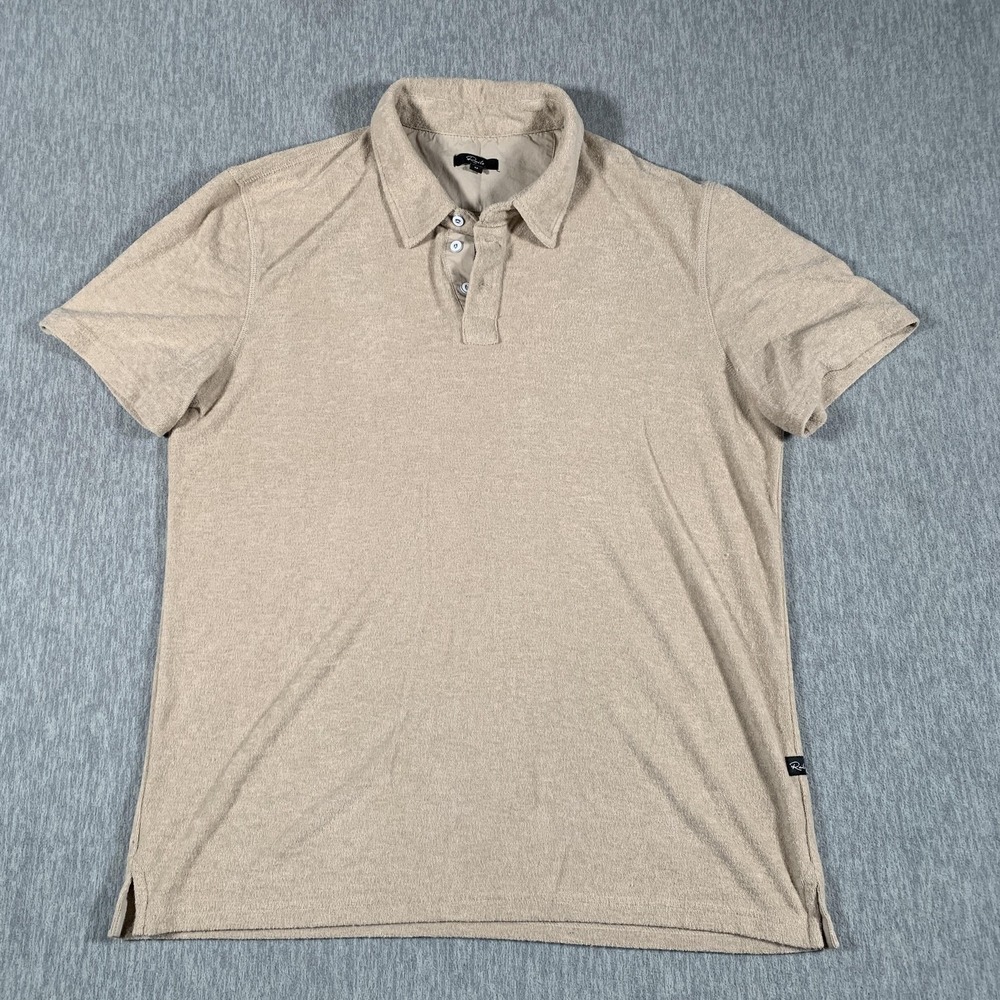 Rails Polo Shirt Mens Medium Beige‎ Terry Cloth Textured Casual Short Sleeve